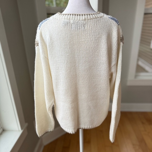 Vintage 80s 90s Hunters Run Tan White Pink Argyle Knit Sweater Size Large - Picture 4 of 8